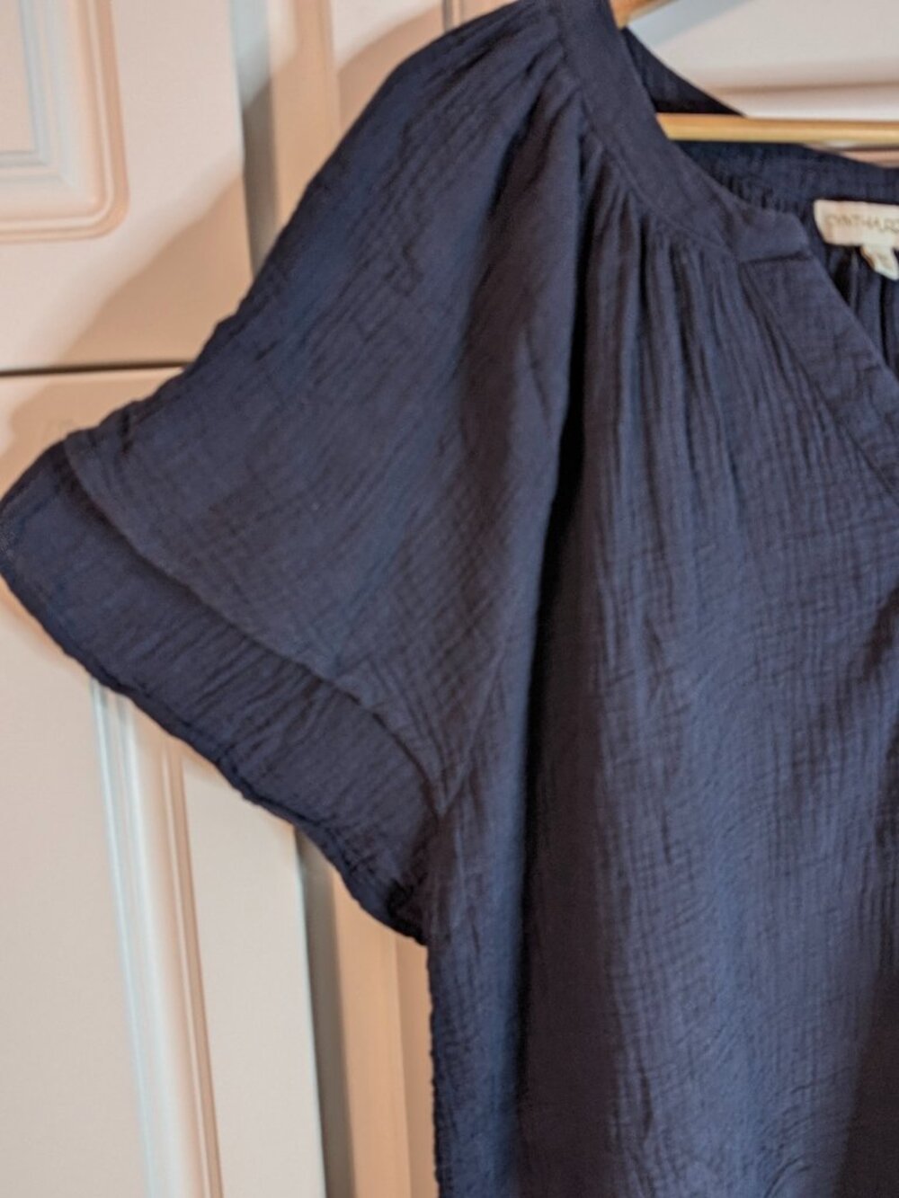 *SALE* Cynthia Rowley Navy Cotton Gauze Flutter Sleeve Peasant Blouse 2X Boho - Picture 3 of 11